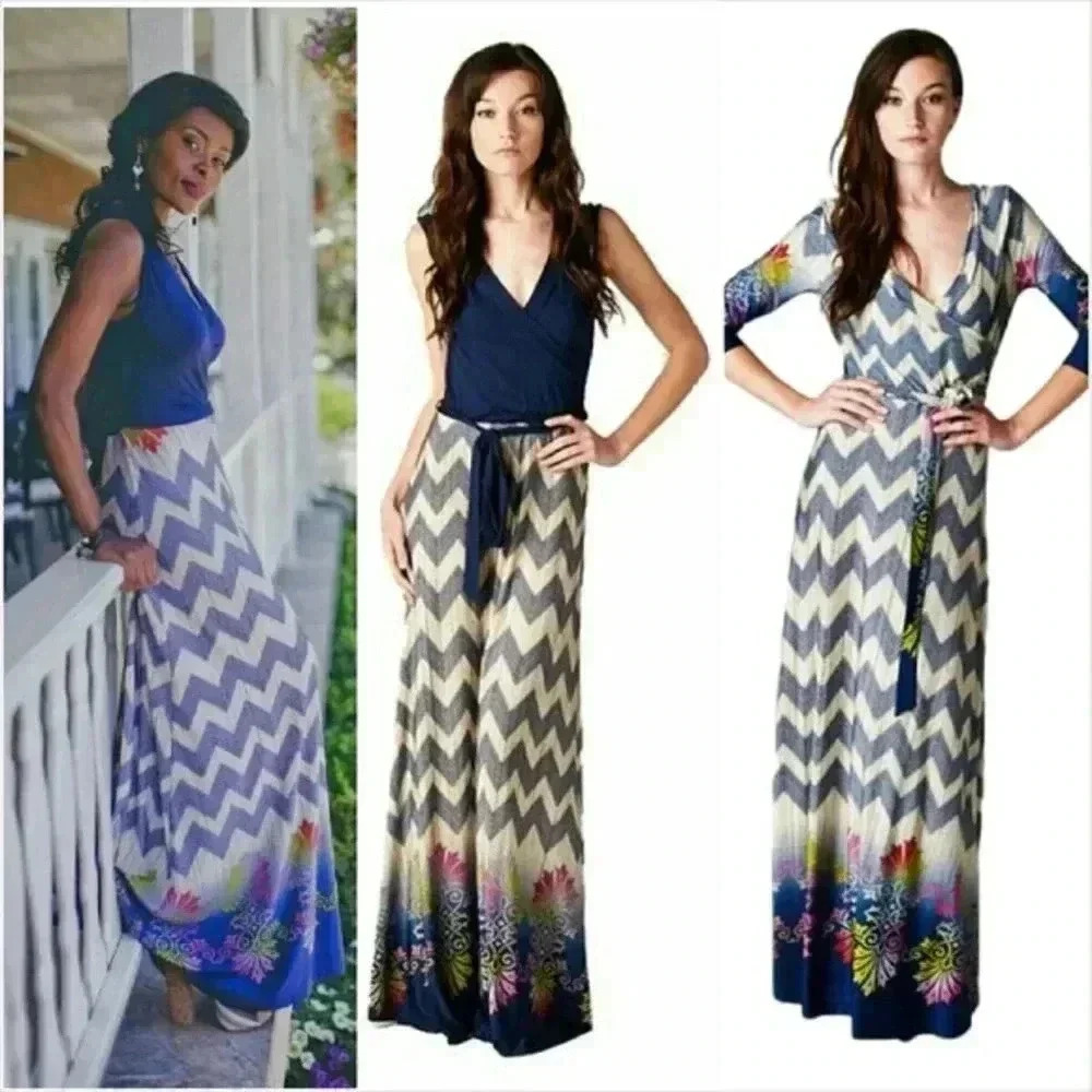 Chevron pattern maxi dress